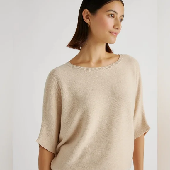 Quince Womens Scoop Neck Short Sleeve Sweater in Light Beige - Picture 2 of 10